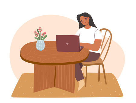 Diverse freelance girl working on laptopのイラスト素材