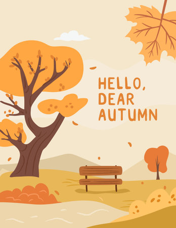 Cozy autumn season park posterのイラスト素材