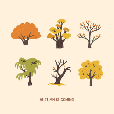 Set of cute diverse autumn treesのイラスト素材