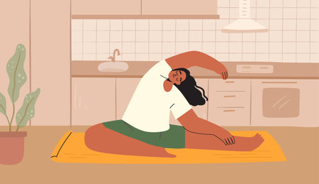 Plus size woman doing exercise.のイラスト素材