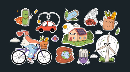 Sustainable eco friendly stickers set.のイラスト素材