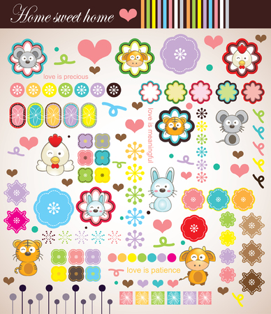 set of cute sticker designのイラスト素材