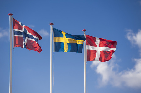 Scandinavian flags of Norway, Sweden, Denmarkの写真素材