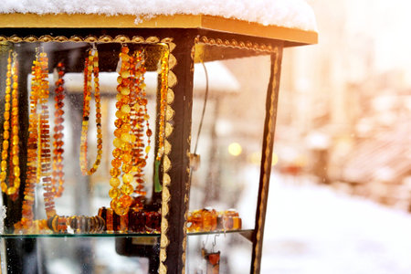 Amber workshop in Gdansk in winterの写真素材