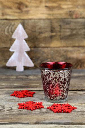 Christmas decoration on planksの写真素材
