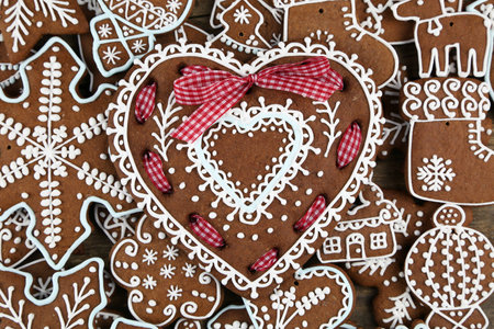 Homemade gingerbread Christmas cookiesの写真素材