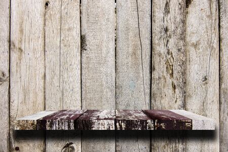 Wood shelf with old wooden background.の写真素材