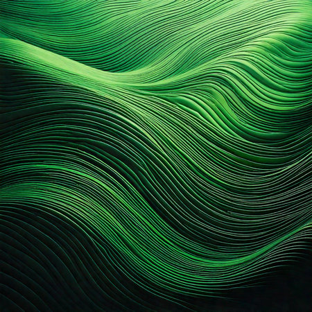 Green abstract wavy background. Computer generated graphics. 3D renderの素材