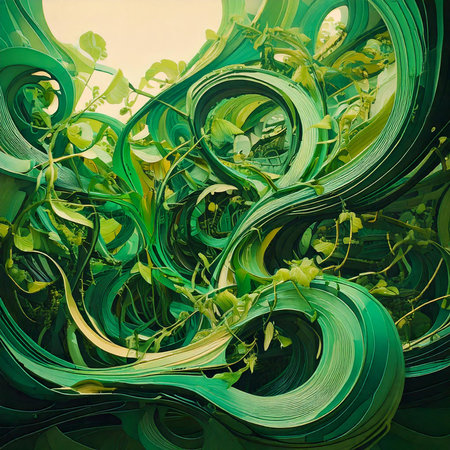 abstract green background with swirls and leaves. 3d illustrationの素材