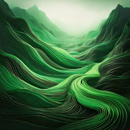 Abstract green wavy background. Computer generated 3D render illustration.の素材