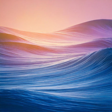 Abstract background of sea waves at sunset. Blue and pink colors.の素材