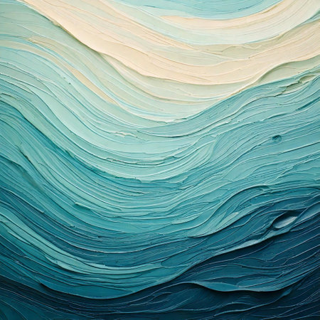Abstract background of acrylic paint in blue and beige tones with wavesの素材