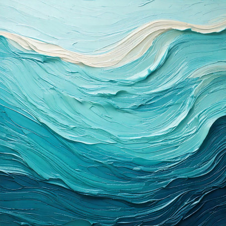 Creative abstract hand painted background. Blue, turquoise and white acrylic paint texture.の素材