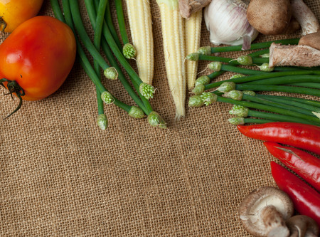 Many vegetables on the sackの写真素材