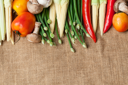 Many vegetables on the sackの写真素材