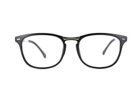 Black frame eyeglasses isolated on white background.の写真素材