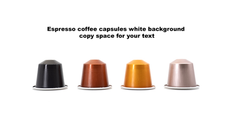 Espresso coffee capsules isolated on white background copy space for your textの写真素材
