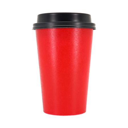 red coffee cup isolated in white background.の写真素材