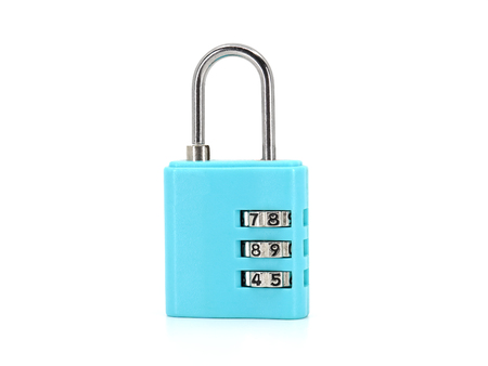 padlocks small with pass-code or password color blue isolated on white background, object concept.の写真素材