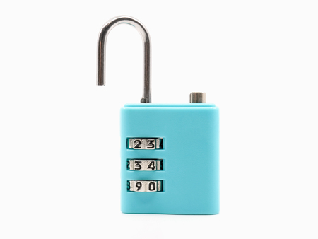 padlocks small with pass-code or password color blue isolated on white background, object concept.の写真素材