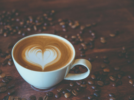 coffee latte art pattern heart shape, top view.の写真素材