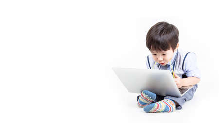 ittle boy playing act engineer, education concept.の写真素材