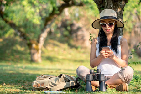 Hiker woman attractive traveler adventure wilderness.