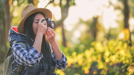 Hiker woman attractive traveler adventure wilderness.
