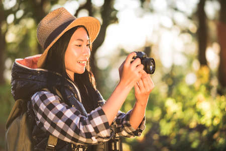 Hiker woman attractive traveler adventure wilderness.