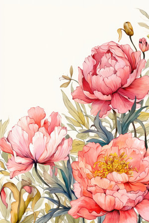 Vintage Watercolor Peonies frame with a whimsical, hand - drawn border featuring subtle floral motifs.の素材