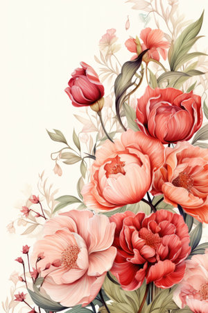 Vintage Watercolor Peonies frame with a whimsical, hand - drawn border featuring subtle floral motifs.の素材