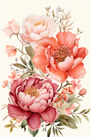 Vintage Watercolor Peonies frame with a whimsical, hand - drawn border featuring subtle floral motifs.の素材