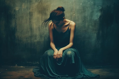 Mental Illness ,Sad woman Lonely and Vulnerable ,Emotional woman Trauma and Anxiety symptoms.の素材