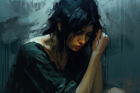 Mental Illness ,Sad woman Lonely and Vulnerable ,Emotional woman Trauma and Anxiety symptoms.の素材