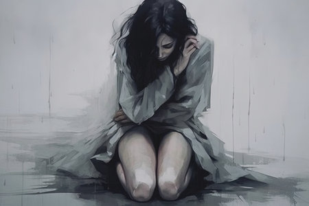 Mental Illness ,Sad woman Lonely and Vulnerable ,Emotional woman Trauma and Anxiety symptoms.の素材