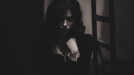 Mental Illness ,Sad woman Lonely and Vulnerable ,Emotional woman Trauma and Anxiety symptoms.の素材