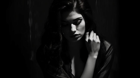 Mental Illness ,Sad woman Lonely and Vulnerable ,Emotional woman Trauma and Anxiety symptoms.の素材