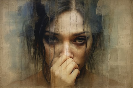 Mental Illness ,Sad woman Lonely and Vulnerable ,Emotional woman Trauma and Anxiety symptoms.の素材