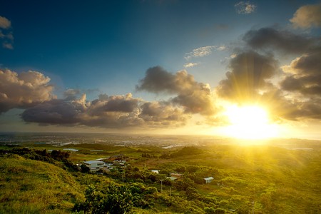 Golf place with beautiful sunset の写真素材