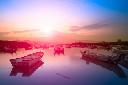 Last sunrise and fishing sub-dug, the new Taipei, Taiwan の写真素材