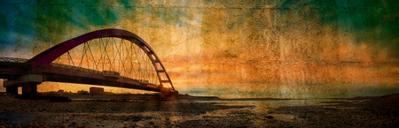 Color Red Bridge Sunset, Chuk Yuen, Taoyuan County, Taiwan の写真素材