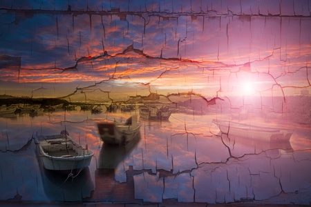 Last sunrise and fishing sub-dug, the new Taipei, Taiwanの写真素材