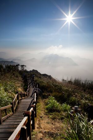 landscape in mountains and the dark blue sky with clouds の写真素材