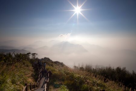 landscape in mountains and the dark blue sky with clouds の写真素材