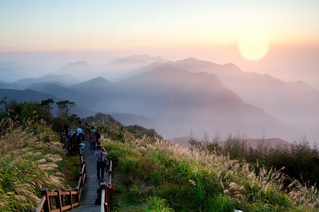 landscape in mountains and the dark blue sky with clouds の写真素材