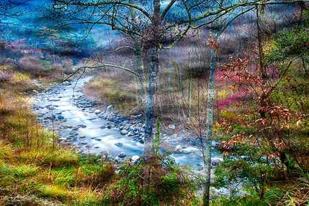 The streams morning mist, Chichiawan Taichung, Taiwanの写真素材