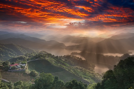 Sunset of Lake waist, the new Taipei, Taiwan の写真素材