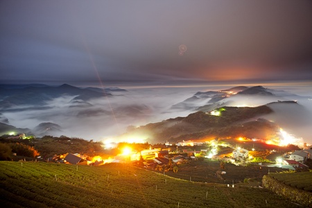 Night with mountain and cloudの写真素材