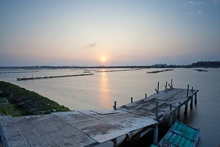 beautiful sunset in Taiwan at a Oysの写真素材