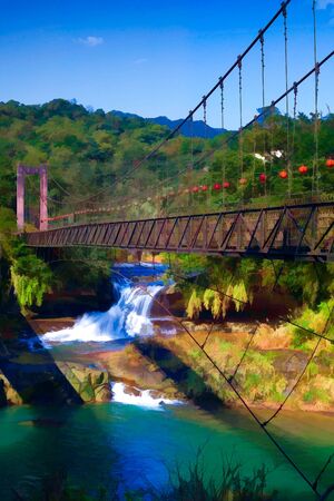 Painting style of Shifen waterfall is located at Pingxi township in Taipei, Taiwan の写真素材
